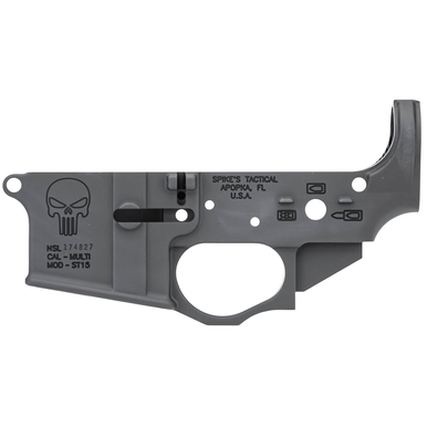 Spikes STLS015 Punisher Stripped Lower Receiver Multi-Caliber 7075-T6 Aluminum Black Anodized for AR-15
