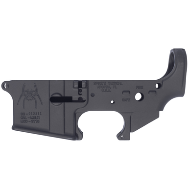 Spikes STLS018 Spider Stripped Lower Receiver with Fire & Safe Markings Multi-Caliber 7075-T6 Aluminum Black Anodized for AR-15