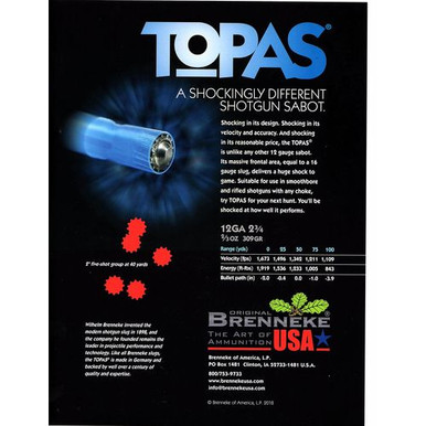 Brenneke SL122TOP TOPAS Sabot  12 Gauge 2.75" 2/3 oz Sabot Slug Shot 5 Bx/ 50 Cs