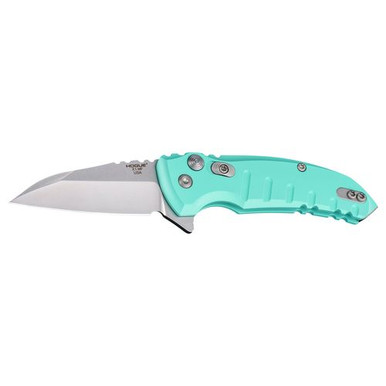 Hogue 24163 X1 MicroFlip 2.75" Folding Wharncliffe Plain Tumble Polish CPM 154 SS Blade Aquamarine Anodized Aluminum Handle