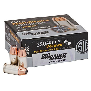 Sig Sauer E380A150 Elite V-Crown  380 ACP 90 gr Jacketed Hollow Point (JHP) 50 Bx/ 20 Cs