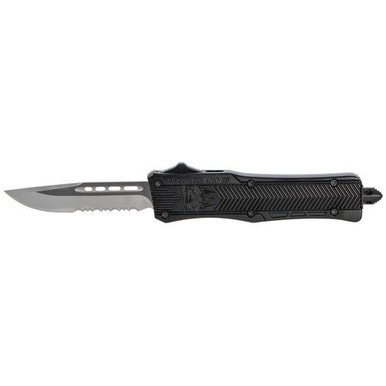 CobraTec Knives SBCTK1SDS CTK-1 Small 2.75" OTF Drop Point Part Serrated D2 Steel Blade/ Black Aluminum Handle Features Glass Breaker Includes Pocket Clip