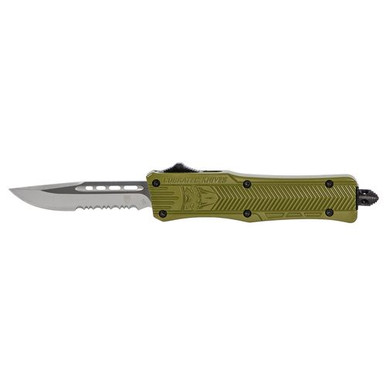 CobraTec Knives SODCTK1SDS CTK-1 Small 2.75" OTF Drop Point Part Serrated D2 Steel Blade/OD Green Aluminum Handle Features Glass Breaker Includes Pocket Clip