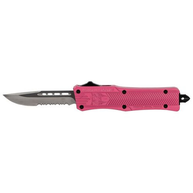 CobraTec Knives SPKCTK1SDS CTK-1 Small 2.75" OTF Drop Point Part Serrated D2 Steel Blade/ Pink Aluminum Handle Features Glass Breaker Includes Pocket Clip