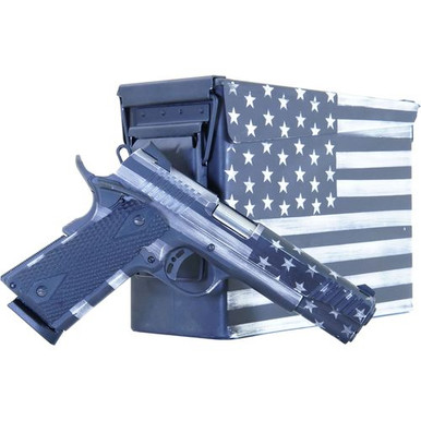 Citadel CITC45FUSGAC M1911 Flag 45 ACP 8+1, 5" Stainless Steel Barrel, American Flag Gray Cerakote Serrated Steel Slide, Steel Frame w/Beavertail, Matching Ammo Can, Ambidextrous