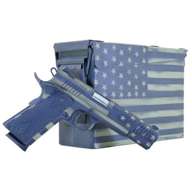 Citadel CITC45FUSBAC M1911 Flag 45 ACP 8+1 5" Stainless Steel Barrel, American Flag Bazooka Green Cerakote Serrated Steel Slide, Steel Frame w/Beavertail, Features Matching Ammo Can, Ambidextrous