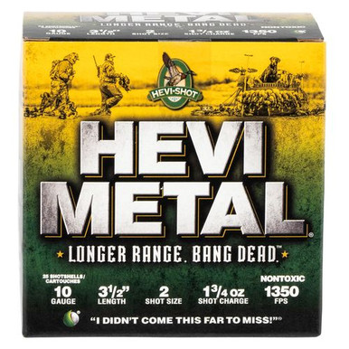 HEVI-Shot HS37502 Hevi-Metal Longer Range 10 Gauge 3.5" 1 3/4 oz 2 Shot 25 Bx/ 10 Cs