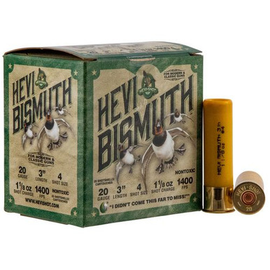 HEVI-Shot HS17004 Hevi-Bismuth Waterfowl 20 Gauge 3" 1 1/8 oz 4 Shot 25 Bx/ 10 Cs
