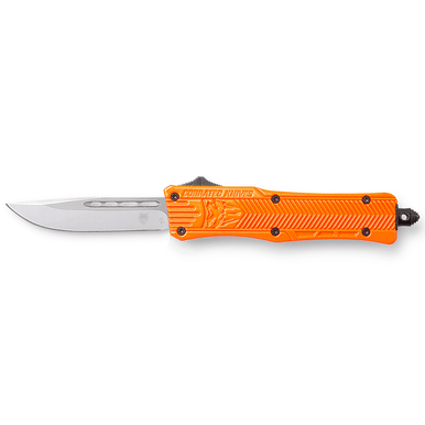 CobraTec Knives SORCTK1SDNS CTK-1 Small 2.75" OTF Drop Point Plain D2 Steel Blade/Orange Aluminum Handle Features Glass Breaker Includes Pocket Clip