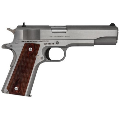 Colt Mfg O1911CSS 1911 Government 45 ACP 7+1 5" Stainless National Match Barrel, Serrated Steel Slide & Frame w/Beavertail, Rosewood Grip