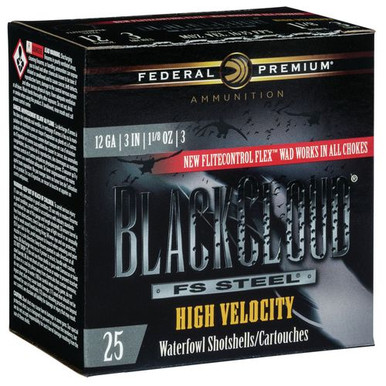 Federal PWBXH1433 Black Cloud FS High Velocity 12 Gauge 3" 1 1/8 oz 3 Shot 25 Per Box