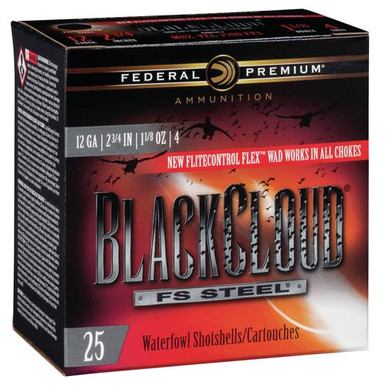 Federal PWBX1474 Black Cloud FS Steel 12 Gauge 2.75" 1 1/8 oz 4 Shot 25 Bx/ 10 Cs