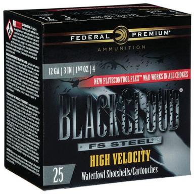 Federal PWBXH1434 Black Cloud FS Steel High Velocity 12 Gauge 3" 1 1/8 oz 4 Shot 25 Bx/ 10 Cs