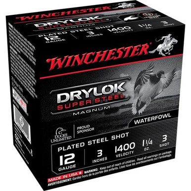 Winchester Ammo XSV1233 Drylock Super Steel Magnum 12 Gauge 3" 1 1/4 oz 3 Shot 25 Bx