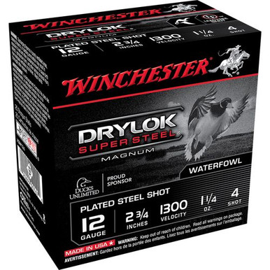 Winchester Ammo XSM124 Drylock Super Steel Magnum 12 Gauge 2.75" 1 1/4 oz 4 Shot 25 Bx/ 10 Cs