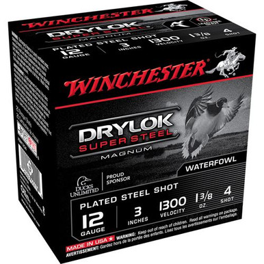 Winchester Ammo XSM1234 Drylock Super Steel Magnum 12 Gauge 3" 1 3/8 oz 4 Shot 25 Bx/ 10 Cs
