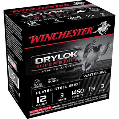 Winchester Ammo SSH1233 Drylock Super Steel High Velocity 12 Gauge 3" 1 1/4 oz 3 Shot 25 Bx/ 10 Cs