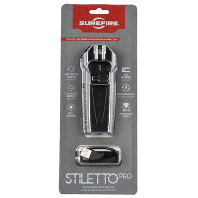 SureFire PLRB Stiletto Pro Black Anodized Aluminum White LED 25-1000 Lumens 142 Meters Range