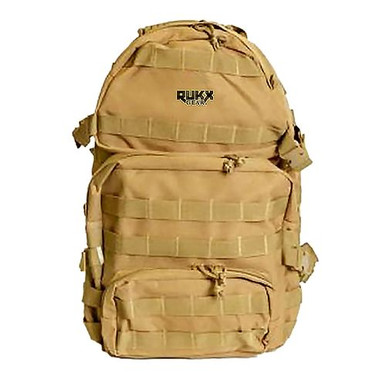 Rukx Gear ATICT3DT Tactical 3 Day Water Resistant Tan 600D Polyester with Molle, Hook & Loop Panel, 4 Storage Areas 16" x 10" x 10"