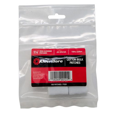 Kleen-Bore P201 Super Shooter Cleaning Patches Cotton 100 Per Pack 1 1/4" Square .22-.270 Cal