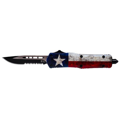 Templar Knife SCAP631 Captain Gen II Small 2.25" OTF Drop Point Part Serrated Black 440C SS Blade Red/Blue/White Star Zinc Aluminum Alloy Handle