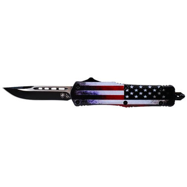 Templar Knife LUS331 US Flag Gen II Large 3.50" Drop Point Plain Black 440C Stainless Steel US Flag Zinc Aluminum Alloy Handle OTF