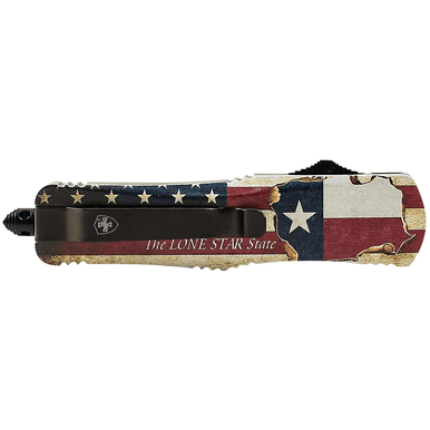 Templar Knife LTX-631 Texan Gen II Large 3.50" OTF Drop Point Part Serrated Black 440C SS Blade Texas Flag Zinc Aluminum Alloy Handle