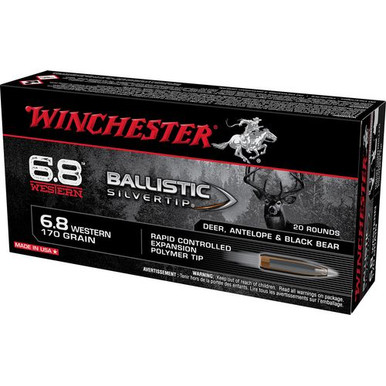 Winchester Ammo SBST68W Ballistic Silvertip  6.8 Western 170 gr Rapid Controlled Expansion Polymer Tip 20 Bx/10 Cs