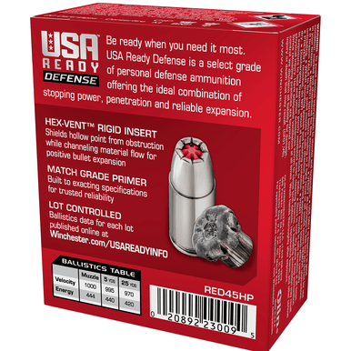 Winchester Ammo RED45HP USA Ready  45 ACP 200 gr Hollow Point Handgun Ammo