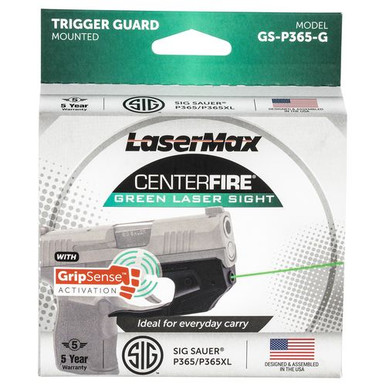 LaserMax GSP365G Centerfire Laser 5mW Green Laser with 650nM Wavelength, GripSense & Black Finish for Sig P365, P365 XL, P365 SAS