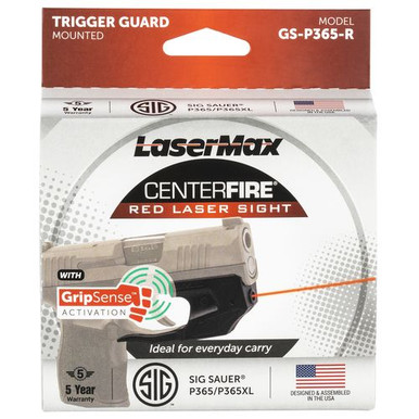 LaserMax GSP365R Centerfire Laser 5mW Red Laser with 650nM Wavelength, GripSense & Black Finish for Sig P365, P365 XL, P365 SAS