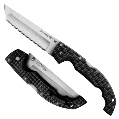 Cold Steel CS29AXTS Voyager XL 5.50" Folding Tanto Serrated Japanese AUS-10A SS Blade Griv-Ex Black Handle