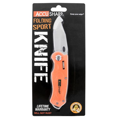 AccuSharp 709C Sport  3" Folding Plain Stainless Steel Blade Orange Anodized Aluminum Handle