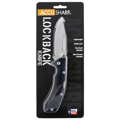 AccuSharp 711C Lockback  3" Folding Clip Point Plain Stainless Steel Blade FRN Black Handle