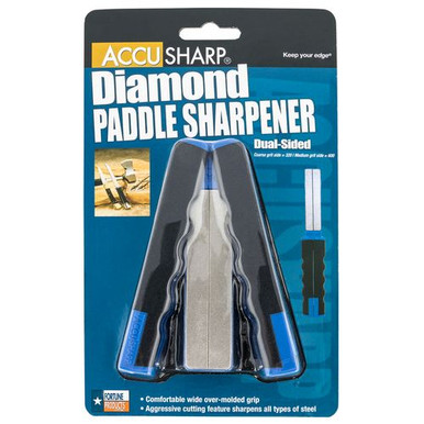 AccuSharp 051C Diamond Paddle Folding Diamond Sharpener Black/Blue Overmolded Rubber Handle