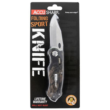AccuSharp 704C Sport  3" Folding Plain Stainless Steel Blade Camo Anodized Aluminum Handle