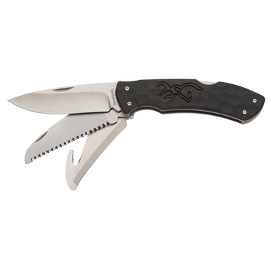 Browning 3220430 Primal Kodiak 3.75" Folding Drop Point/Gut Hook/Saw Gut Hook/Saw/Plain 8Cr13MoV SS Blade Black Polymer Over-mold Handle