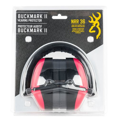 Browning 12687 Buckmark II Hearing Protector 76 dB Over the Head Pink Ear Cups with Padded Black Headband & Buckmark Logo for Adults