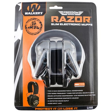 Walker's GWP-RSEMFS-KCCO Razor Freedom Muff 23 dB Over the Head Polymer Black Ear Cups with Distressed Carry On Logo, Black Headband & White Logo