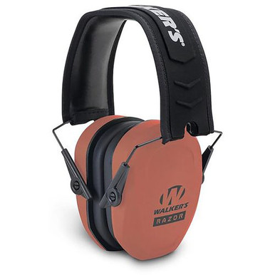 Walker's GWP-RSMPAS-COR Razor Slim Passive Muff 27 dB Over the Head Polymer Coral Ear Cups with Black Headband & White Logo