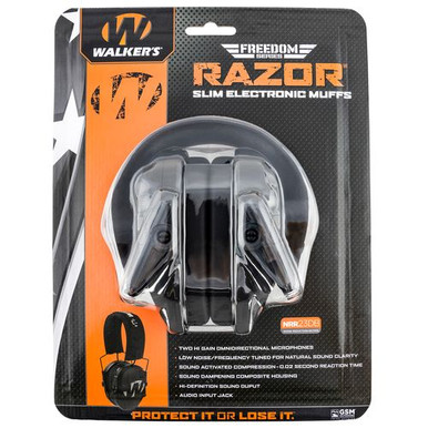 Walker's GWP-RSEMFS Razor Freedom Muff 23 dB Over the Head Polymer Black Ear Cups with Distressed Walker's Logo, Black Headband & White Logo