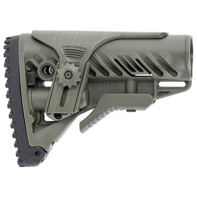 FAB Defense FX-GLR16CPG GLR-16 CP Buttstock Adjustable Cheekrest & Anti-Rattle Mechanism OD Green Synthetic for AR-15, M4