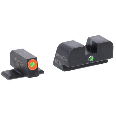 AmeriGlo SG201 i-Dot Night Sight 3-Dot Tritium Green with Orange Outline Front, Green Rear Black Frame for Sig P-Series with #8 Front & Rear