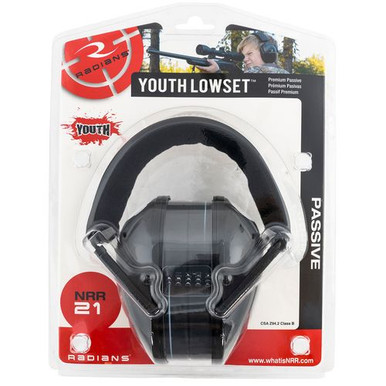Radians LSY0110CS Lowset Passive Muff 21 dB Over the Head Black Ear Cups with Black Headband for Youth 1 Pair