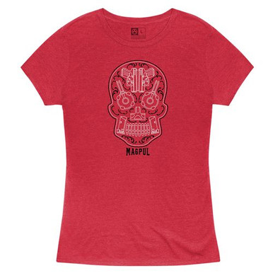 Magpul MAG1218612S Sugar Skull Women's Red Heather Short Sleeve Small
