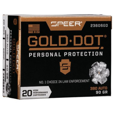 Speer 23606GD Gold Dot Personal Protection 380 ACP 90 gr Hollow Point 20 Per Box