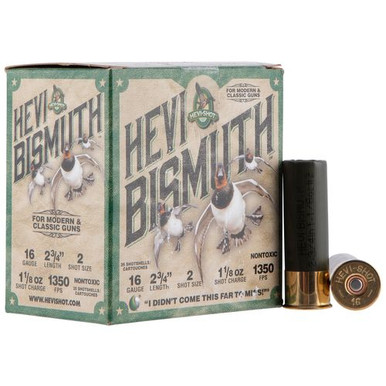 HEVI-Shot HS16702 Hevi-Bismuth Waterfowl 16 Gauge 2.75" 1 1/8 oz 2 Shot 25 Bx/ 10 Cs