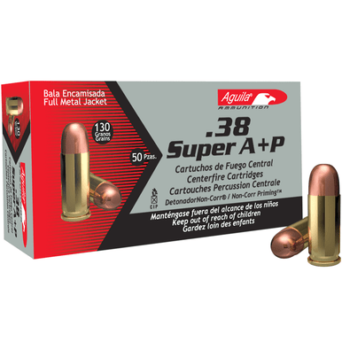 Aguila 1E382112  Target & Range 38 Super +P 130 gr Full Metal Jacket Handgun Ammo