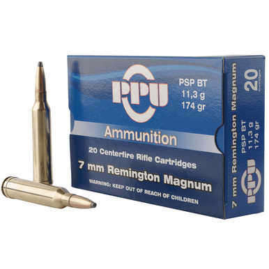 PPU 7mm Rem Mag 174 gr Pointed Soft Point Boat-Tail Rifle Ammo