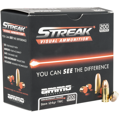Ammo Inc Bulk Streak Visual (RED) Tracer 9mm 124 gr 200rd Box Handgun Ammo